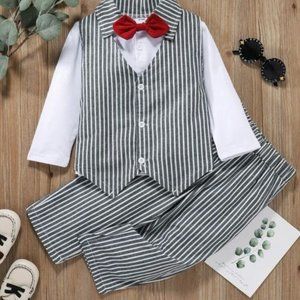 Striped Vest Jacket & Bow Pants and Shirt